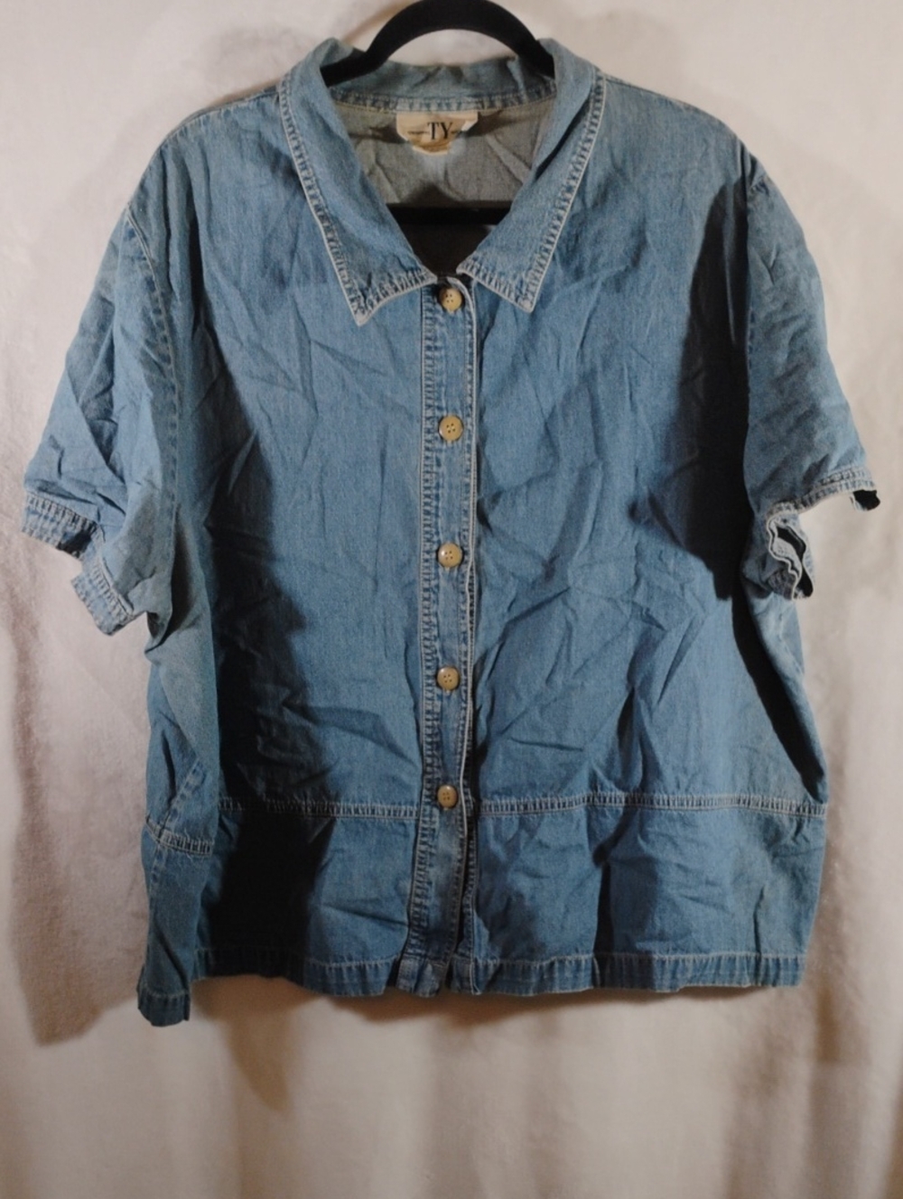 Ty Light Blue Denim Short Sleeve Button-Up 24W